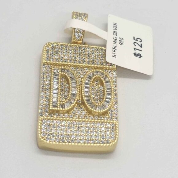 NEW Sterling Silver 925 w/ cubic zirconia stones Rectangle with DO initial - Picture 1 of 4